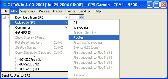 G7ToWin: GPS - Upload to GPS - Routes
