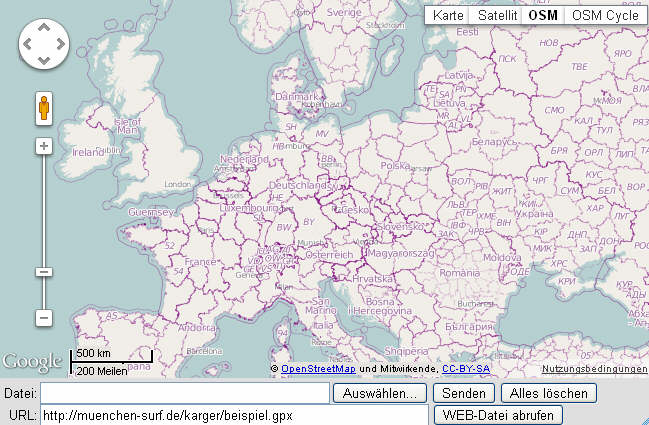 Der interaktive Track Viewer in der früheren Google Maps Version (Screenshot)